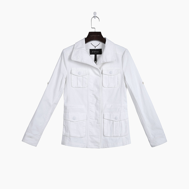 F015 Women Solid stretch twill cargo pockets open back parka jacket