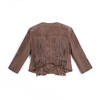 E753 Women Faux suede round neck fringed short jacket