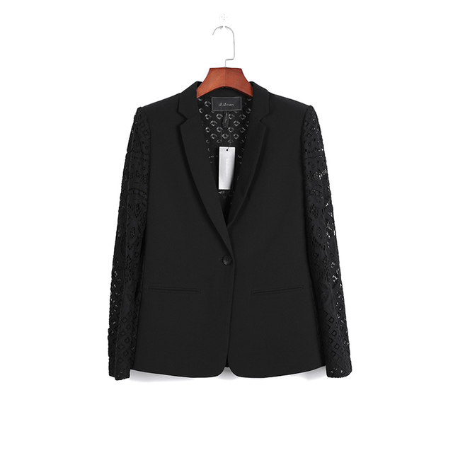 873A Women Solid suiting floral lace combo long sleeve tailored blazer