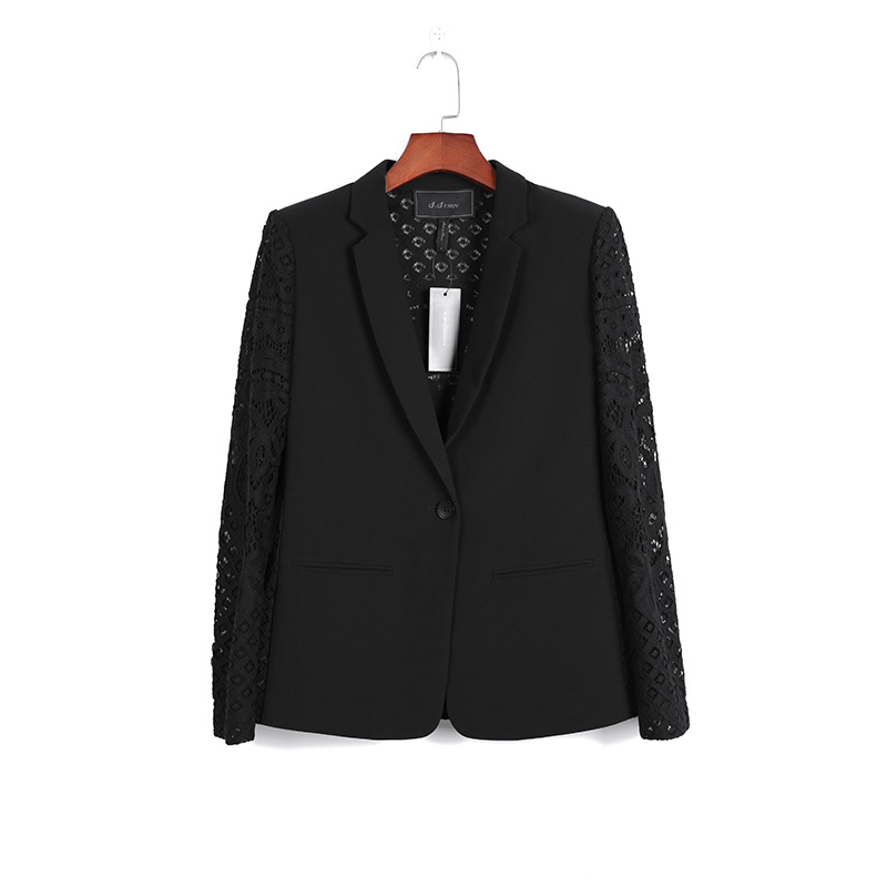 873A Women Solid suiting floral lace combo long sleeve tailored blazer