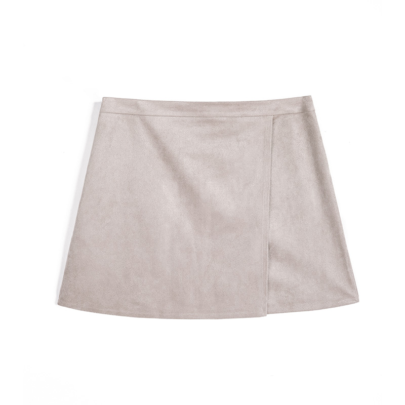 G643 Women Solid faux suede mock wrap mini skirt