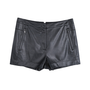 P243 Women faux leather zipped pockets smart casual mini shorts