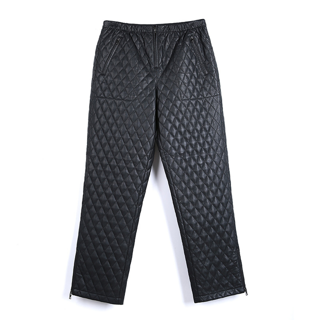 P248 Women faux leather diamond quilted zip cuff pants