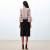 T228-1 Women Macramé lace multi stripes geometric pattern bell sleeves blouse