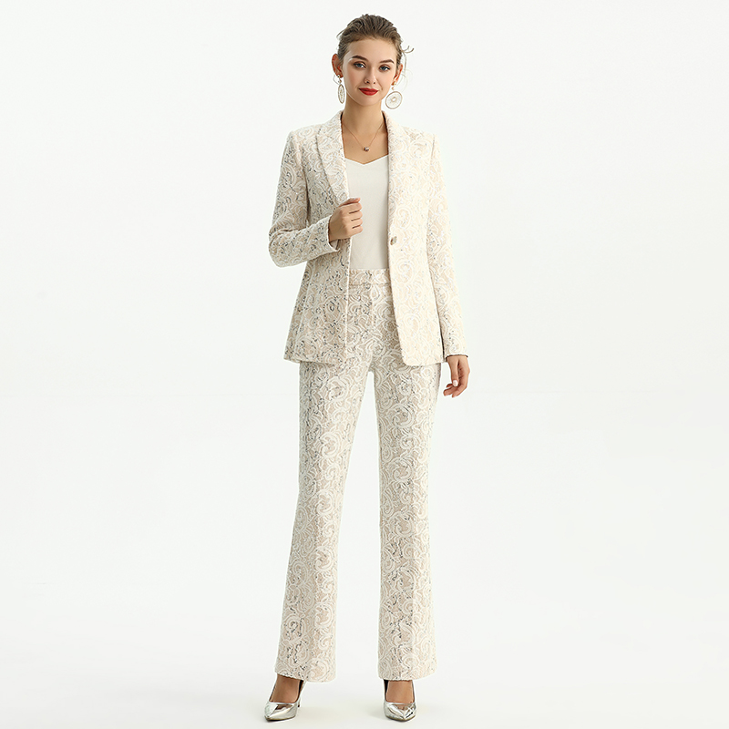 J155-1 Women All-over Lace bonded fabric notched lapel tailored-cut single-breasted blazer