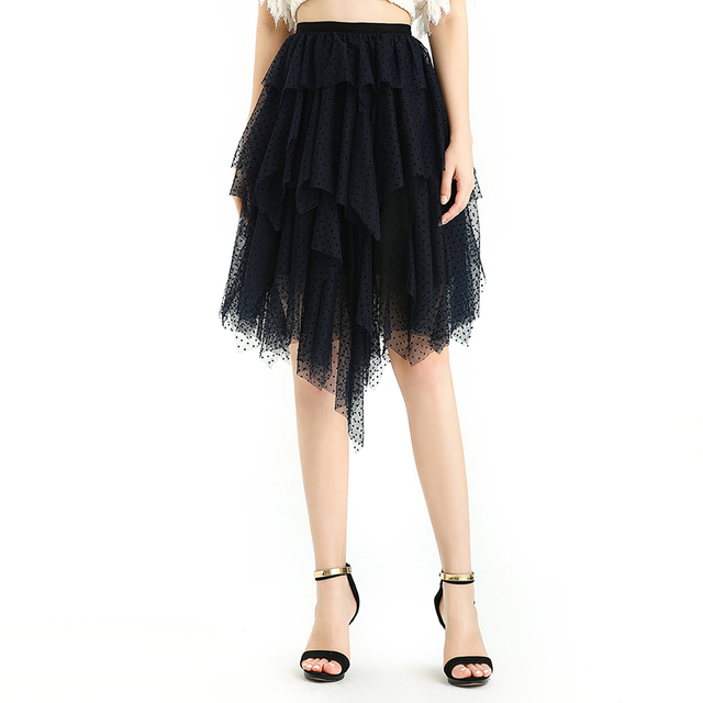S077-1 Women Swiss-dots tulle multi-layers asymmetric party short skirt