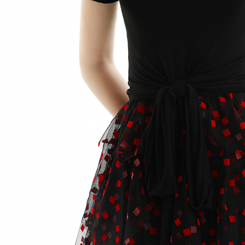 S077 Women Flocked tulle multi-layers asymmetric party short skirt