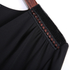V241 Women Solid V-neck gathered shoulder sequin faggoting trimmed long sleeves blouse
