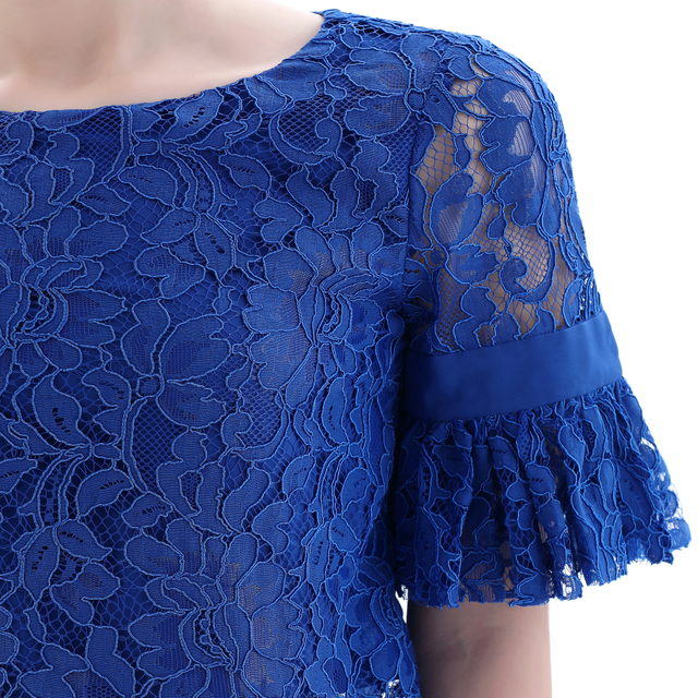 T116 Women floral lace boat neck short sleeves scallop hem short blouse