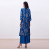 T058 Women Floral print lantern sleeves asymmetric hem neck tie shirt