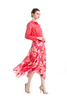 S068-8 Women Floral print chiffon asymmetric panelled long flare handkerchief skirt