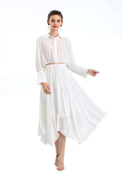 S068-10 Women Solid asymmetric panelled long flare handkerchief skirt
