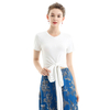 T061 Woman Cotton spandex short sleeves waist sash casual knit tops