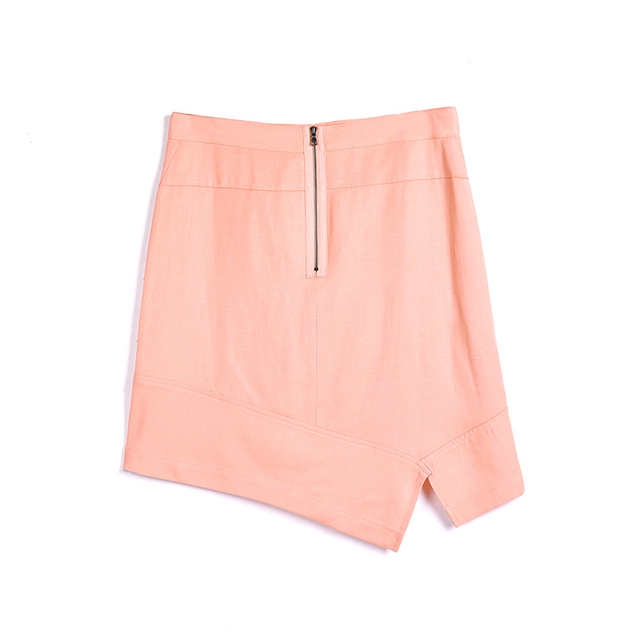 C005 Women Tencel blend pintuck detail asymmetric mini skirt