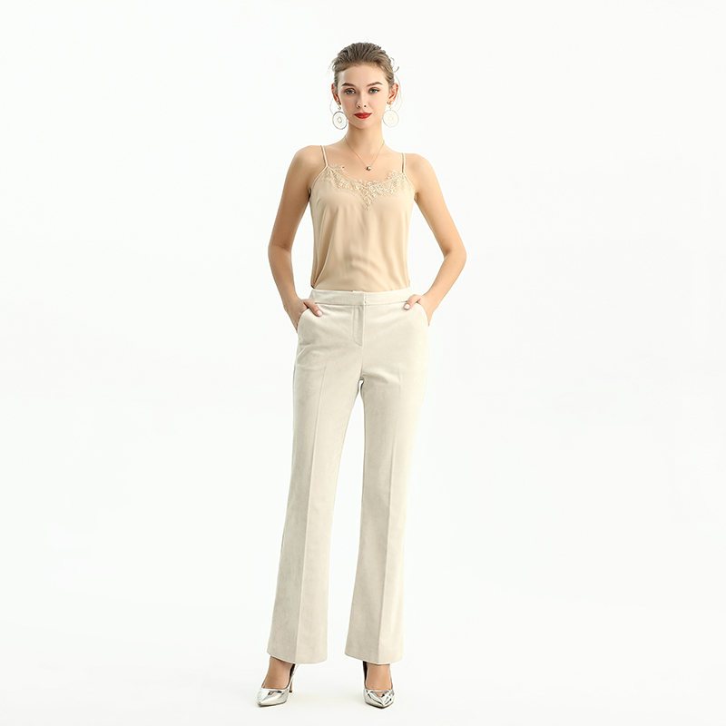 P131 Women Faux suede straight leg smart casual tailored pants