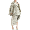 C142 Women Metallic bubble jacquard notch collar over size ruffle detailed double breasted over coat