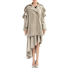 C143 Women Faux suede notch collar over size ruffle detailed double breasted winter over coat