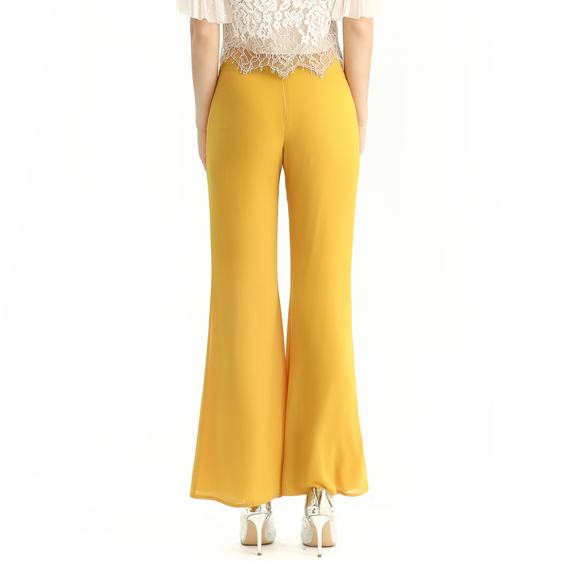 P159-2 Women Polyester georgette fit and flare boot-cut full-length pants.