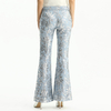 P164-3 Women Sequin embellished floral lace mid-rise boot-cut tailored evening trousers