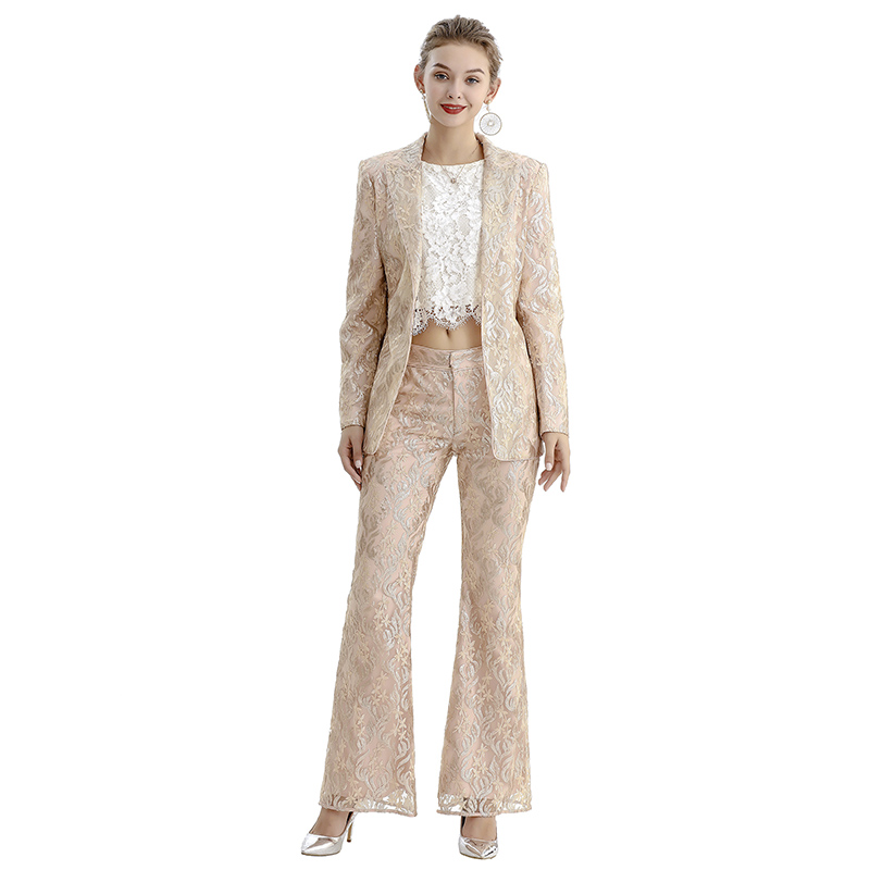 P164-4 Women Embroidered sequinned tulle mid-rise boot-cut tailored evening trousers