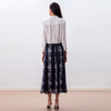 S127-1 Women Roses embroidered mesh scallop hem A-line midi skirt