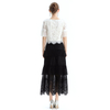 S167 Women Sequin embellished lace Swiss dot tulle tiered ruffle long evening skirt
