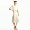 S135 Women Faux suede yoke design sunburst pleated midi skirt