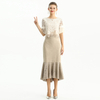 S168 -1 Women Faux suede perforated flounced ruffle mermaid midi skirt