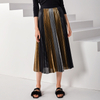 C027A Women Metallic printed color-block full circle sunburst pleated evening midi skirt