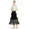 S138 Women Sequin bead embellishment Swiss dot tiered ruffle long evening skirt