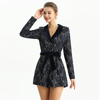 R154 Women Bonded sequinned lace long sleeves party romper