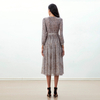 D265 Women Leopard print chiffon long puff sleeves wrap design pleated midi dress