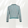 C152 Women Tweed plaid satin trimmed round neck short jacket