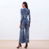 R171-2 Women Animal print long sleeves flare leg jumpsuit 