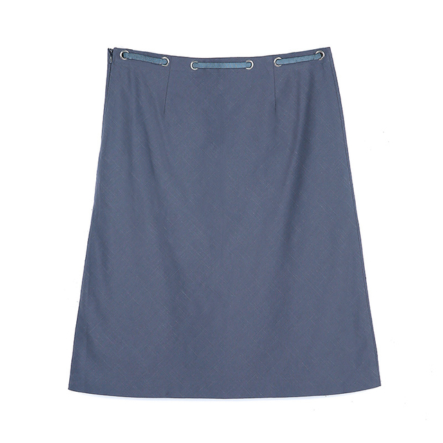 B452 Women Cotton chambray waist tie bias cut A-line casual short skirt