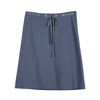 B452 Women Cotton chambray waist tie bias cut A-line casual short skirt