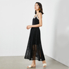 C163 Women Floral lace elasticated waist full circle sunburst pleated midi skirt