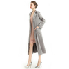 C096 Women Heavy satin long sleeves contrast piping long wrap coat