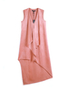 9K51 Women Faux suede V-neck front drape design high-low asymmetrical hem day dress