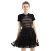 D073 Women Lace halter neck scallop trims ruffled detail tiered mini evening dress