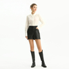 P218 Women faux leather classic scoop pockets smart casual shorts
