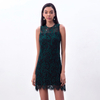 D097-4 Women floral leaf eyelash lace sleeveless fitted day and party mini dress