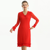D099 Women Silk plissé chiffon long sleeves ruffle detailed straight cut midi party dress