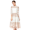 D139 Women Macramé lace-panelled three-quarter sleeves flared midi dress 