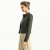 J215 Women faux leather quilted panel cropped biker jacket 