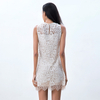D097-2 Women Peony flower eyelash lace sleeveless fitted day and party mini dress