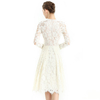 D080-3 Women floral scallop lace long sleeves flared pleated party midi dress