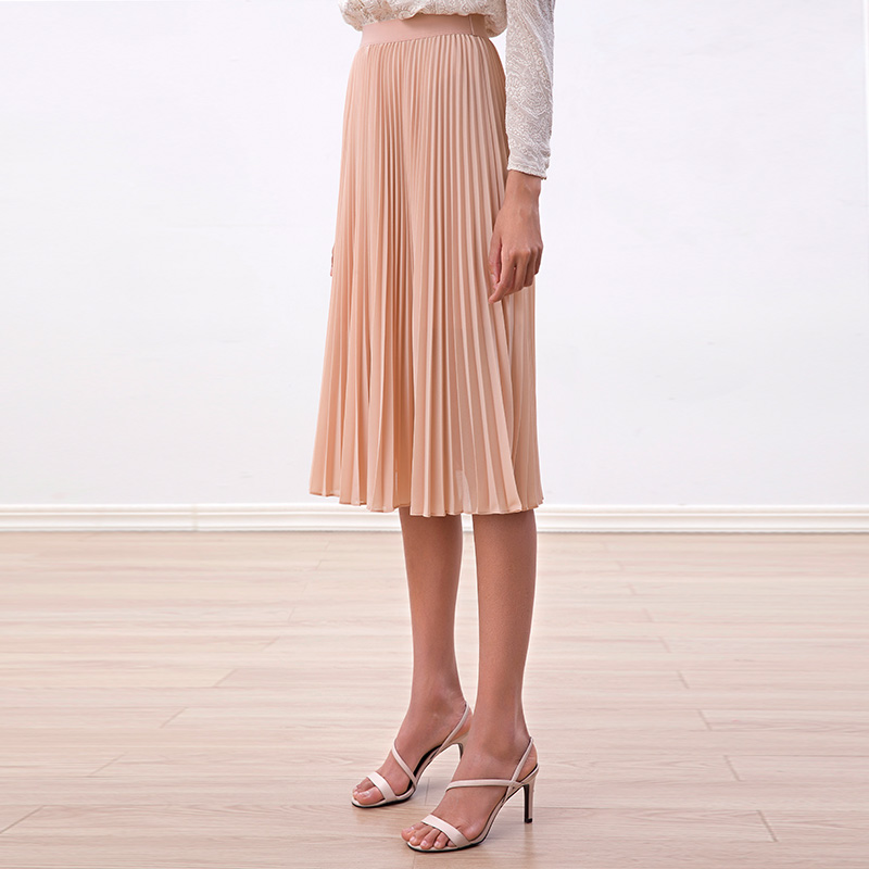 S280S Women Solid chiffon elasticated waist full circle sunburst pleated short skirt
