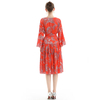 D057 Women Floral print three-quarter sleeves tiered design midi dress