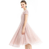 D062-9 Women Geometric embroidered V neck cap sleeves flared midi evening dress